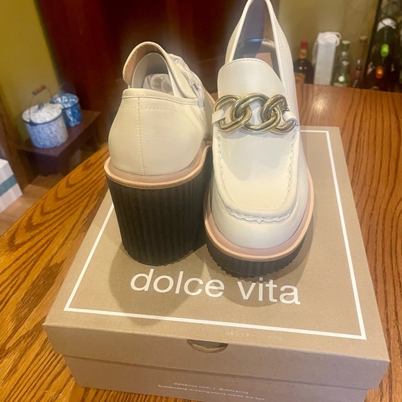 NWT Dolce Vita Brendan off-white leather platform wedge loafer. 9.5M Brand new - Picture 3 of 5
